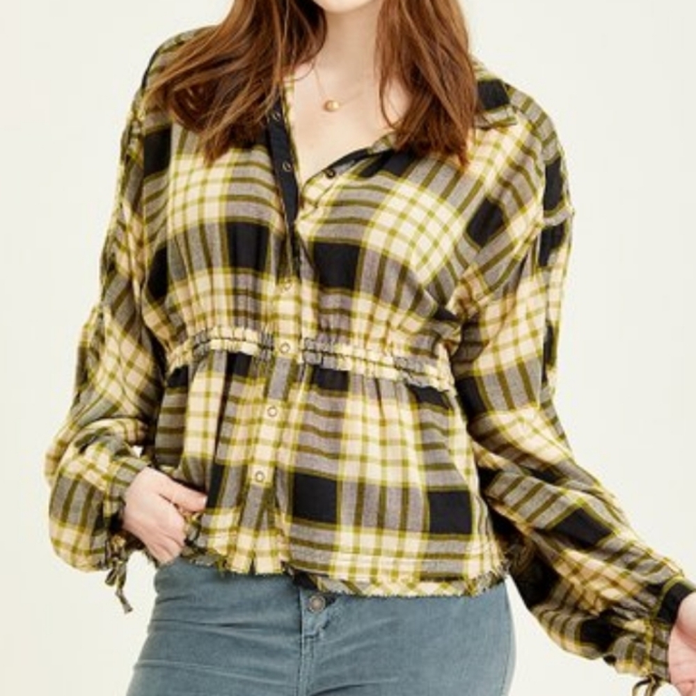 Free People Pacific Dawn drawstring plaid top - Picture 3 of 10